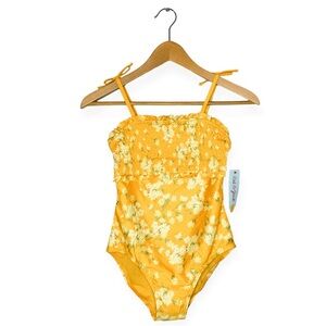 New Swimsuit Girls Cat & Jack Size L (10-12), Yellow One Piece, Floral